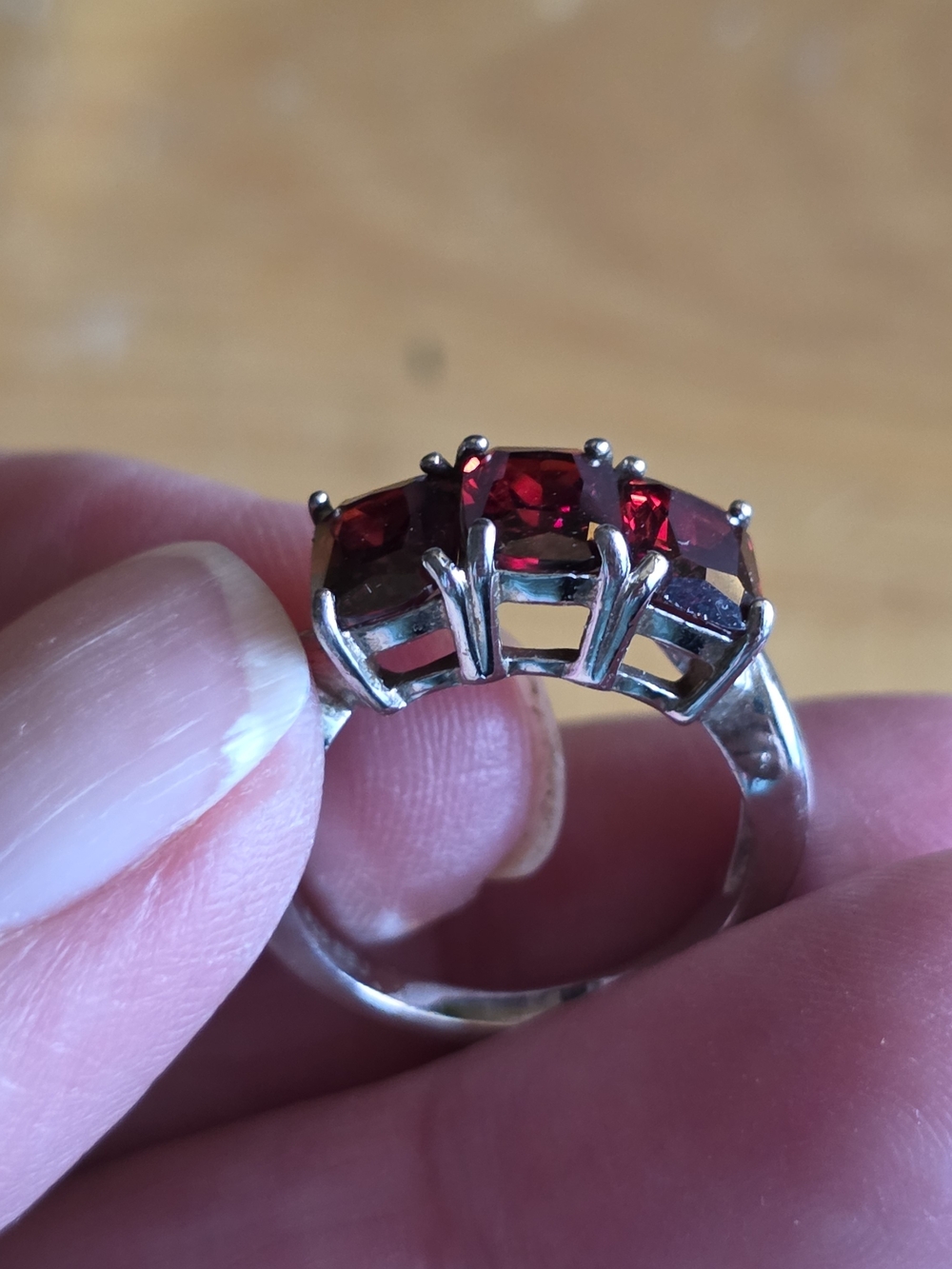 Three-Stone Red Garnet Sterling Ring